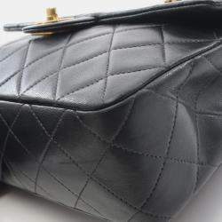 Pre Owned Chanel Matelasse Single Flap Shoulder Bag In Lambskin Leather Black