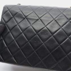 Pre Owned Chanel Matelasse Single Flap Shoulder Bag In Lambskin Leather Black