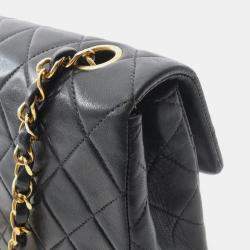 Pre Owned Chanel Matelasse Single Flap Shoulder Bag In Lambskin Leather Black