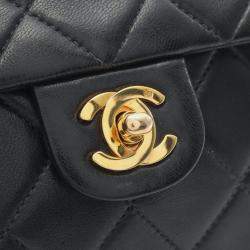 Pre Owned Chanel Matelasse Single Flap Shoulder Bag In Lambskin Leather Black