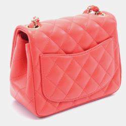 Pre Owned Chanel Mini Matelasse Shoulder Bag Leather Red