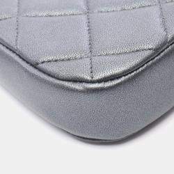 Pre Owned Chanel Matelasse Coco Mark Shoulder Bag Lambskin Leather Gray