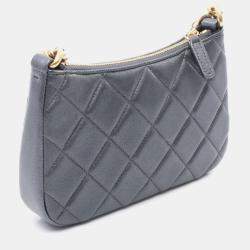 Pre Owned Chanel Matelasse Coco Mark Shoulder Bag Lambskin Leather Gray