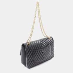 Pre Owned Chanel 2.55 Matelasse Double Flap Shoulder Bag In Lambskin Leather Black