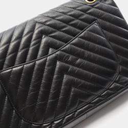 Pre Owned Chanel 2.55 Matelasse Double Flap Shoulder Bag In Lambskin Leather Black