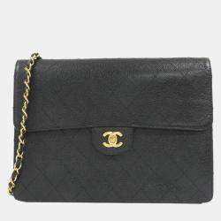 Pre Owned Chanel Black Calf Leather Shoulder Bag