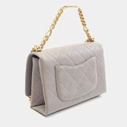 Pre Owned Chanel Matelasse Shoulder Bag In Calfskin Leather Gray