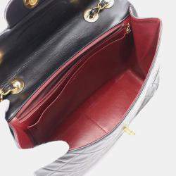 Pre Owned Chanel Deca Matelasse 34 Shoulder Bag Lambskin Sheepskin Black