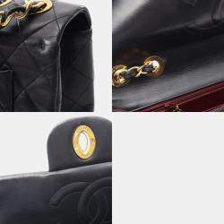 Pre Owned Chanel Deca Matelasse 34 Shoulder Bag Lambskin Sheepskin Black