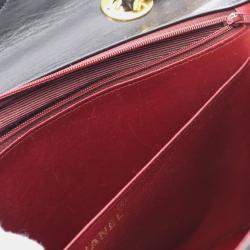 Pre Owned Chanel Deca Matelasse 34 Shoulder Bag Lambskin Sheepskin Black