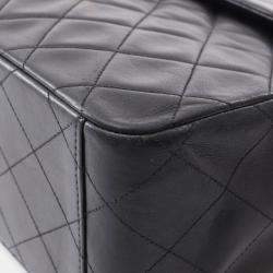 Pre Owned Chanel Deca Matelasse 34 Shoulder Bag Lambskin Sheepskin Black