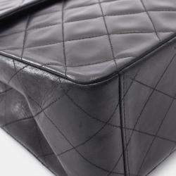 Pre Owned Chanel Deca Matelasse 34 Shoulder Bag Lambskin Sheepskin Black