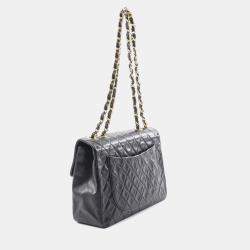 Pre Owned Chanel Deca Matelasse 34 Shoulder Bag Lambskin Sheepskin Black