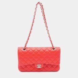 Pre Owned Chanel Matelasse W-Flap Shoulder Bag Leather Red