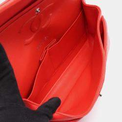 Pre Owned Chanel Matelasse W-Flap Shoulder Bag Leather Red