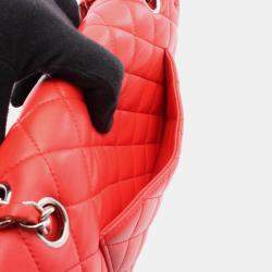 Pre Owned Chanel Matelasse W-Flap Shoulder Bag Leather Red