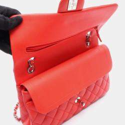 Pre Owned Chanel Matelasse W-Flap Shoulder Bag Leather Red