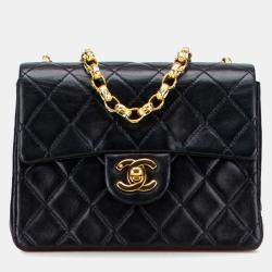 Pre Owned Chanel Mini Matelasse Coco Mark Chain Shoulder Bag In Black Lambskin