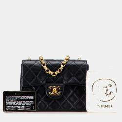 Pre Owned Chanel Mini Matelasse Coco Mark Chain Shoulder Bag In Black Lambskin