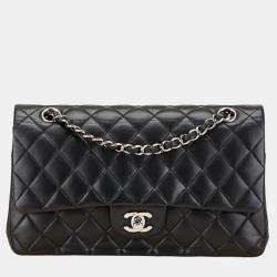 Pre Owned Chanel Matelasse 25 Double Flap Coco Mark Chain Shoulder Bag In Black Lambskin