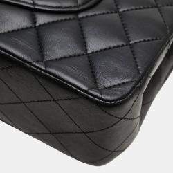 Pre Owned Chanel Matelasse 25 Double Flap Coco Mark Chain Shoulder Bag In Black Lambskin