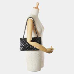 Pre Owned Chanel Matelasse 25 Double Flap Coco Mark Chain Shoulder Bag In Black Lambskin