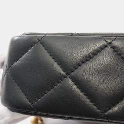 Pre Owned Chanel Matelasse Faux Pearl Shoulder Bag Lambskin Sheepskin Black