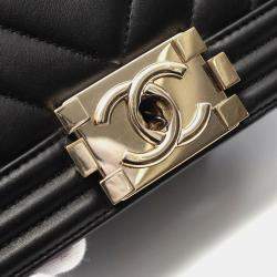 Pre Owned Chanel Boy Chanel Small Chevron V-Stitch Shoulder Bag In Lambskin Leather Black