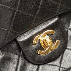 Pre Owned Chanel Matelasse 23 Coco Mark Double Flap Chain Shoulder Bag In Black Lambskin