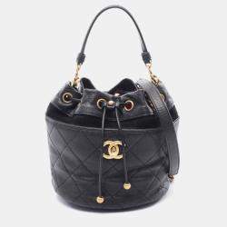 Pre Owned Chanel Matelasse Mini Bucket Shoulder Bag In Grained Calfskin Caviar Black