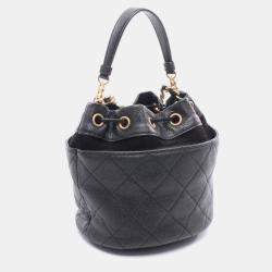 Pre Owned Chanel Matelasse Mini Bucket Shoulder Bag In Grained Calfskin Caviar Black
