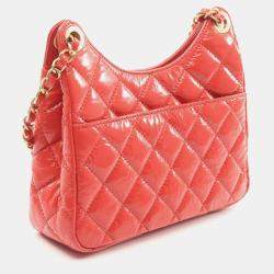 Pre Owned Chanel Matelasse Hobo Shoulder Bag Patent Leather Orange