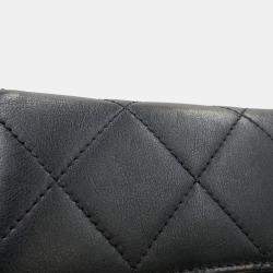 Pre Owned Chanel Chain Shoulder Bag With Coco Mark And Matelasse Lambskin Black