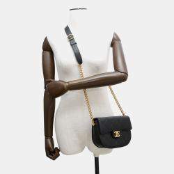 Pre Owned Chanel Chain Shoulder Bag With Coco Mark And Matelasse Lambskin Black