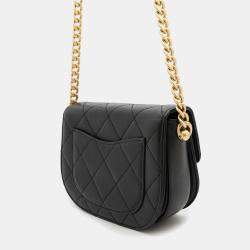 Pre Owned Chanel Chain Shoulder Bag With Coco Mark And Matelasse Lambskin Black