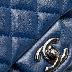 Pre Owned Chanel Mini Matelasse Coco Mark Chain Shoulder Bag In Blue Lambskin
