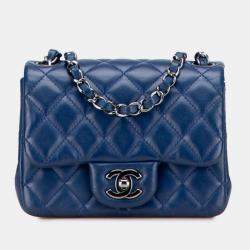 Pre Owned Chanel Mini Matelasse Coco Mark Chain Shoulder Bag In Blue Lambskin