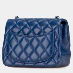 Pre Owned Chanel Mini Matelasse Coco Mark Chain Shoulder Bag In Blue Lambskin