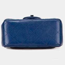 Pre Owned Chanel Mini Matelasse Coco Mark Chain Shoulder Bag In Blue Lambskin