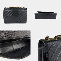 Pre Owned Chanel Shoulder Bag Caviar Leather Metal Black Gold