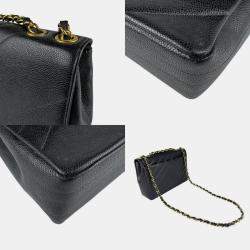 Pre Owned Chanel Shoulder Bag Caviar Leather Metal Black Gold