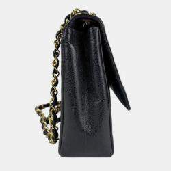 Pre Owned Chanel Shoulder Bag Caviar Leather Metal Black Gold