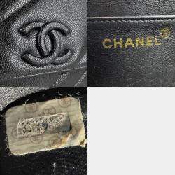 Pre Owned Chanel Shoulder Bag Caviar Leather Metal Black Gold