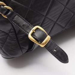 Pre Owned Chanel Matelasse Backpack Bag In Lambskin Leather Black