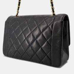 Pre Owned Chanel Chain Shoulder Bag Matelasse 25 Coco Mark Diana Lambskin Black