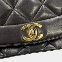 Pre Owned Chanel Chain Shoulder Bag Matelasse 25 Coco Mark Diana Lambskin Black