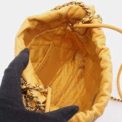Pre Owned Chanel 22 Mini Shoulder Bag In Lambskin Leather Yellow