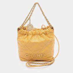 Pre Owned Chanel 22 Mini Shoulder Bag In Lambskin Leather Yellow
