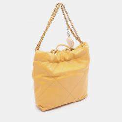 Pre Owned Chanel 22 Mini Shoulder Bag In Lambskin Leather Yellow