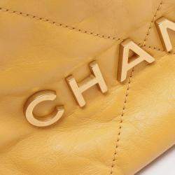 Pre Owned Chanel 22 Mini Shoulder Bag In Lambskin Leather Yellow